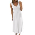 thumbnail image 1 of Besolor Robes d'Été pour Femmes à Col en V Sans Manches Robe Soleil Décontractée Couleur Unie Ligne A Fluide Plage Midi Robes, 1 of 6