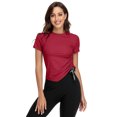 thumbnail image 3 of BeautyIn Women's Workout Shirts Drawstring Hem Fitted Top Short Sleeve Yoga Running tanks, 3 of 4