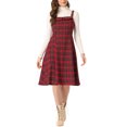thumbnail image 1 of INSPIRE CHIC Robe à Bretelles pour Femme Rétro à Carreaux Col Carré Ligne A Midi Robe Salopette S Rouge, 1 of 6