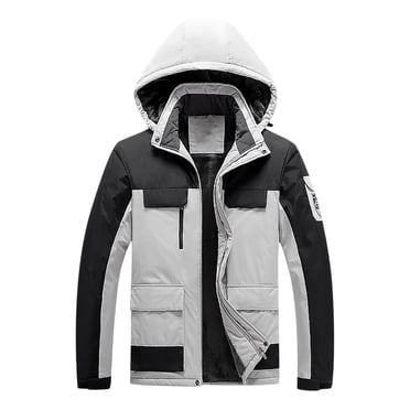 XZNGL Windproof Jacket men Casual Patchwork Thicken Multi Pocket Hooded Zipper Windproof Waterproof Breathable Jacket Coats Men Jacket Winter Men Coats Winter Ski Jacket Men