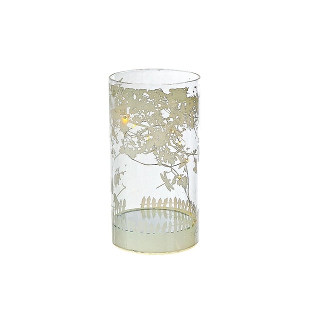 IH Casa Decor Décoration en Verre à DEL Cylindrique Oiseaux sur Arbre Boîte de Décoration en Verre Cylindrique à DEL de 6,75 Pouces avec un Motif d'Oiseaux Blancs sur Arbre et de Clôture de Piquet, Mesurant 3,5 par 3,5 par 6,75 Pouces, Idéale pour des Objets Décoratifs à la Maison et Ajoutant une Ambiance festive.