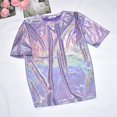 thumbnail image 2 of LUOGENLI T-shirts pour Femme pour Femmes Mode Féminine Décontractée Mince Chandail de Base Soie Brillante Brillant Col Rond Manche Courte Grande Taille T-Shirt Haut T-shirts pour Femmes T-Shirt Graphique Saint-Valentin Violet XXXXXL, 2 of 4