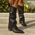 thumbnail image 2 of Studded Fold Over Knee High Boots for Women Slouchy Punk Stacked Leather Pointed Toe Wide Mid Calf Motorcycle Riding Tall Boots, 2 of 7