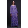 thumbnail image 2 of Bimba Moss Georgette Yellow Mustard Leaves Printed Womens Long Sleeve MaxiDressElastic Waist Gown-Small, 2 of 5