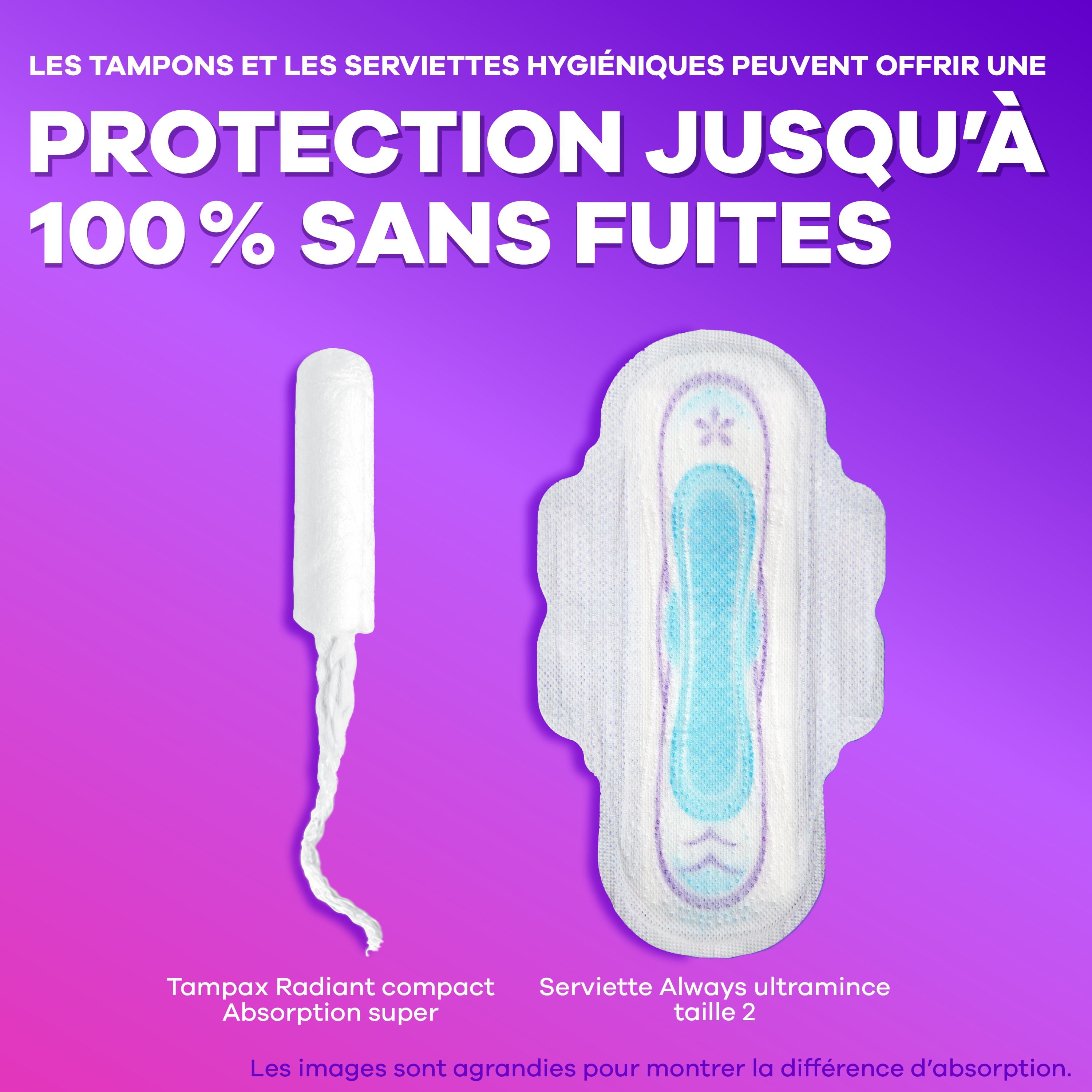 Tampax Radiant Emballage Multiple de Tampons, avec Tresse Anti-Fuites, Absorption Régulière/super, Non Parfumés