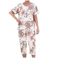 thumbnail image 1 of Pisexur Ensembles de Pyjama pour Femmes 2 Pcs Boho à Imprimé Floral Chemises de Nuit en Coton pour Femmes Décontractées Col Rond T-Shirts à Manches Courtes Hauts et Pantalons de Détente Longueur Genou Pyjamas Grande Taille pour Femmes Ensemble TG-4TG, 1 of 3