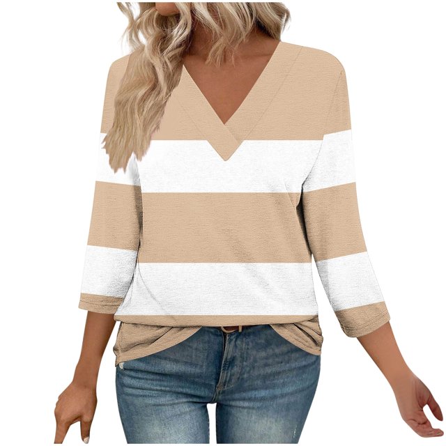 Fewfanhot Hauts pour Femmes Mode d'Automne Col en V Tenue de Bureau Décontractée Tunique Chandail Tenues
