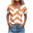 thumbnail image 1 of FAIWAD Women Summer Tops Short Sleeve Irregular V Neck Button T-Shirts Geometric Color Block Print Tees Blouses, 1 of 5