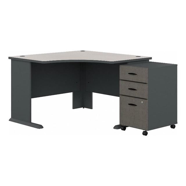 Series A 48" Corner Desk and File Cabinet in Slate/White - Engineered Wood
