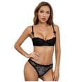 thumbnail image 1 of Varsbaby Unlined Balconette Demi-Cup Underwire Lace Bra and Thongs, 1 of 5