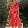 thumbnail image 5 of XZNGL Chaussures pour Femmes Robe Femmes Mode Décontractée Col en V Chiffon Floral Bohème Plage Robe à Manches Courtes Robe à Manches Courtes Robe Bohème de Plage Robe Bohème Courte Sandales Mode Femmes, 5 of 5