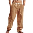 thumbnail image 2 of asjyhkr Mens Linen Pants Wide Leg Drawstring Elastic Casual Pants Workout Running with Pockets, 2 of 9