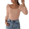 thumbnail image 1 of AherBiu Womens Blouses Trendy Long Sleeve Comfy Tops Ribbed Knitted Slim Tight Stretchy Fall Shirts, 1 of 7