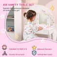 thumbnail image 4 of Qaba Kids Vanity Table and Stool, Makeup Vanity Girls Dressing Table Set with Tri-folding Mirrors Drawer Star and Heart Pattern, White, 4 of 10