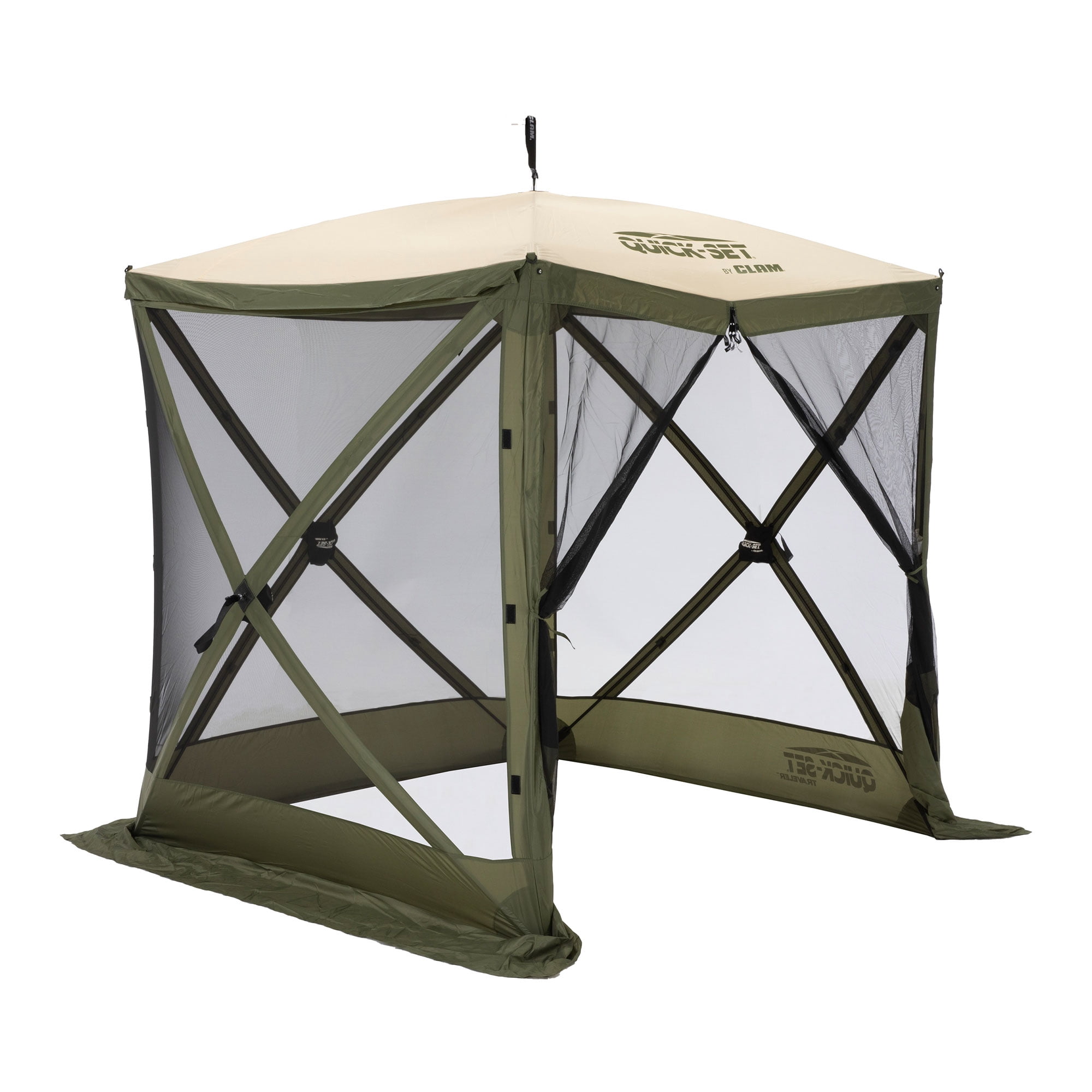 CLAM Quick-Set Traveler 6x6 Foot Portable 4 Sided Canopy Shelter, Green/Tan