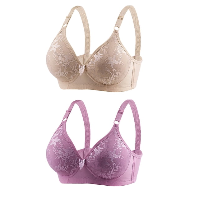 Timegard 2 Pc Bras Summer for Women Adjustable Strap Lace Full Coverage Wirefree Comfortable Everyday Bra