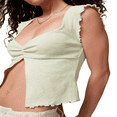 thumbnail image 2 of V Neck Split Hem T-Shirts for Women  Ruched Crop Tops with Short Sleeves, 2 of 5