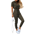 thumbnail image 1 of Combinaison Cargo Décontractée pour Femme à Revers, Boutonnée, Imprimée, avec Ceinture, 1 of 1