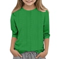 thumbnail image 3 of Bwiyojiz Tailles Mode 110-160 T-Shirts/chemises pour Enfants à Couleur Unie à Manches 3/4 à Col Rond, Vert, 3 of 5