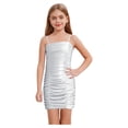 thumbnail image 3 of Moggemol Girl's Spaghetti Strap Cami Dress Sleeveless Ruched Short Slim Pencil Dresses Silver 8, 3 of 7
