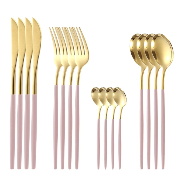 Pompotops Matte Gold Silverware Set With Steak Knives,Stainless Steel Gold Flatware Set,16 Pcs Set Cutlery Utensils Set Service For 4,Spoons And Forks Set Clearance