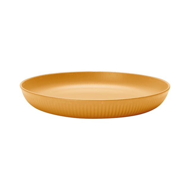 Dinner Plates Set of 4, 8.9-inch Whea-t straw deep dinner plates in beige color. Made from sturdy, microwave and dishwasher-safe plastic. Features a smooth round edge design and stackable for space-saving storage. Suitable for desserts, snacks, and meals, ideal for home, school, or outdoor use.