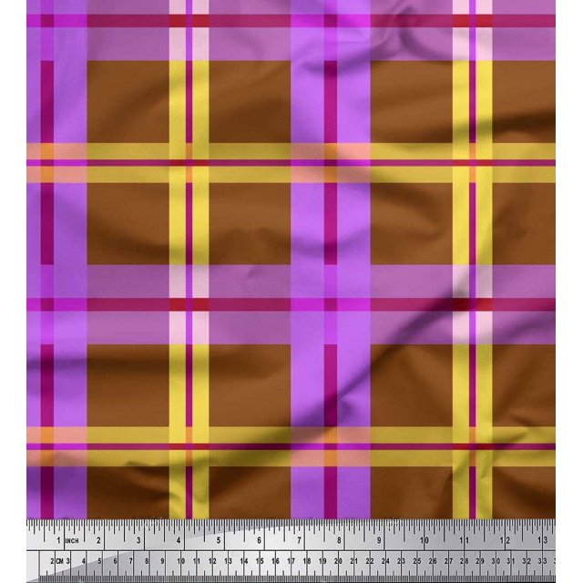 Soimoi polyester Crepe Fabric Check Check Print Sewing Fabric Yard 52 Inch Wide