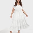 thumbnail image 4 of Bigersell Robe Chandail Liquidation Femme Col en V Manches Courtes Midi Robe Soleil Robe Style D-55 Cocktail et Fête Robes Midi Grande Taille Robes d'Été, Blanc TG, 4 of 7