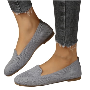 Pisexur Chaussures pour Femmes Chaussures en Maille Tricotée pour Femmes Bout Rond à Enfiler Chaussures Plates de Marche Femme Petit Talon Compensé Confort Souples en Liquidation