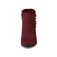 thumbnail image 2 of Unique Bargains Women's Ruffle Block Heel Ankle Boots Burgundy (Size 9), 2 of 8