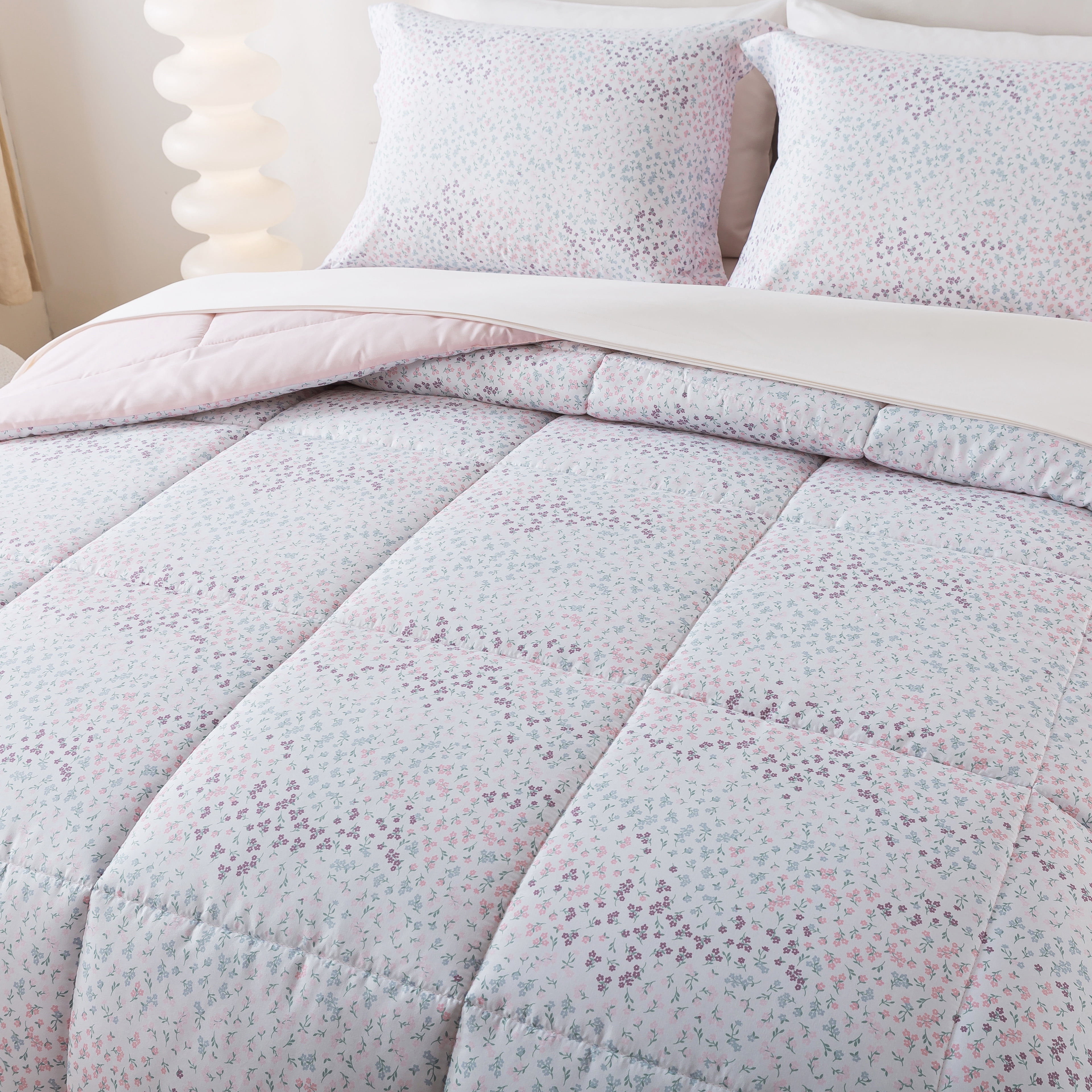 Mainstays – Ensemble de literie tout-en-un réversible avec couette et draps, 5 pièces, format simple très grand (Twin XL), rose blush