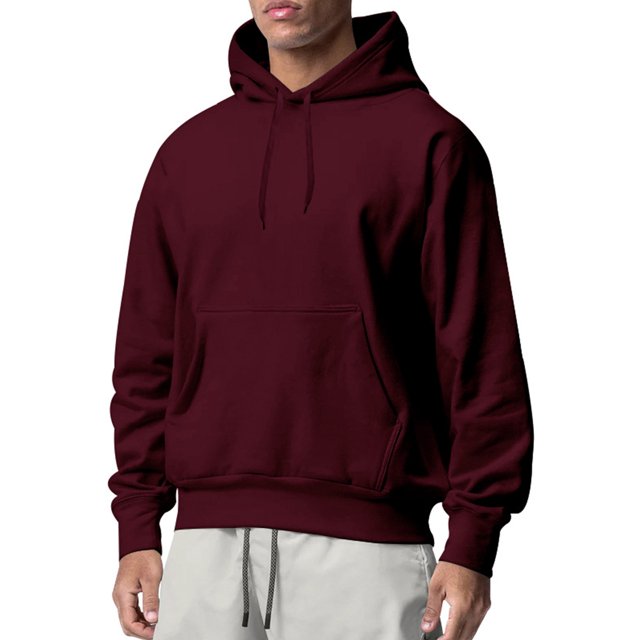Innerwin Chandails à Capuche à Cordon pour Hommes Automne Couleur Unie Épais Chandail à Capuche Rouge Vin G