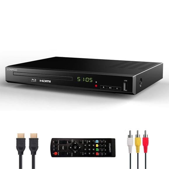 Lecteur de Disques Blu-Ray HD pour Téléviseur avec Câbles HDMI et AV, 1080P, PAL NTSC Intégré, Sortie Coaxiale, Entrée USB