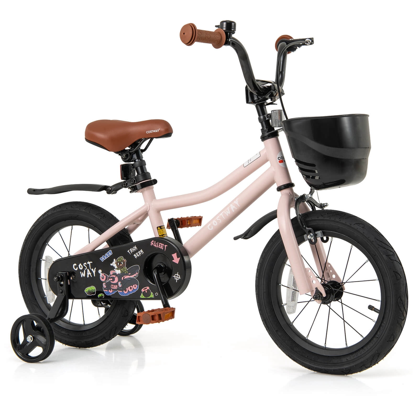 Costway 14" Kid's Bike with Training Wheels Adjustable Handlebar & Seat Handbrake Pink