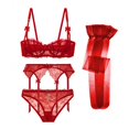 thumbnail image 1 of Ensemble de Soutiens-Gorge Balconnet à Armatures en Dentelle Brodée pour Femmes, 4 Pcs, 1 of 5