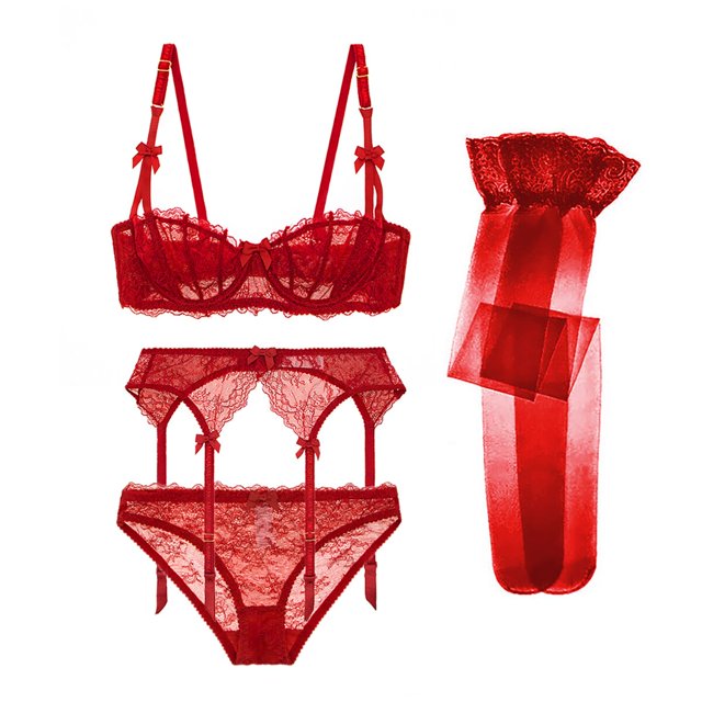 Ensemble de Soutiens-Gorge Balconnet à Armatures en Dentelle Brodée pour Femmes, 4 Pcs