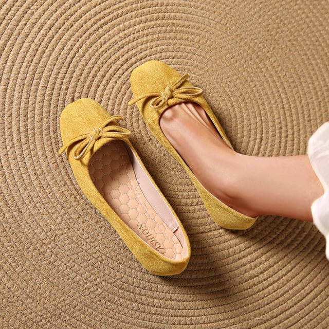Gspmoly Chaussures Plates pour Femmes, Chaussures Plates Respirantes à Bout Rond avec Nœud, Mode Décontractée d'Été pour Femmes, Nouvelles Chaussures Plates pour Femmes Jaune 40