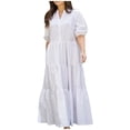 thumbnail image 1 of AherBiu Robe d'Été Grande Taille Tendance à Boutons à Manches Courtes Robe Maxi Décontractée à Étages Fluide Longue, 1 of 6