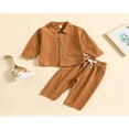 thumbnail image 2 of POINTERTECK Toddler Baby Boy Cotton Linen Pants Set Solid Color Long Sleeve Button Down T-Shirt Tops Pants Fall Clothes Outfit, 2 of 7