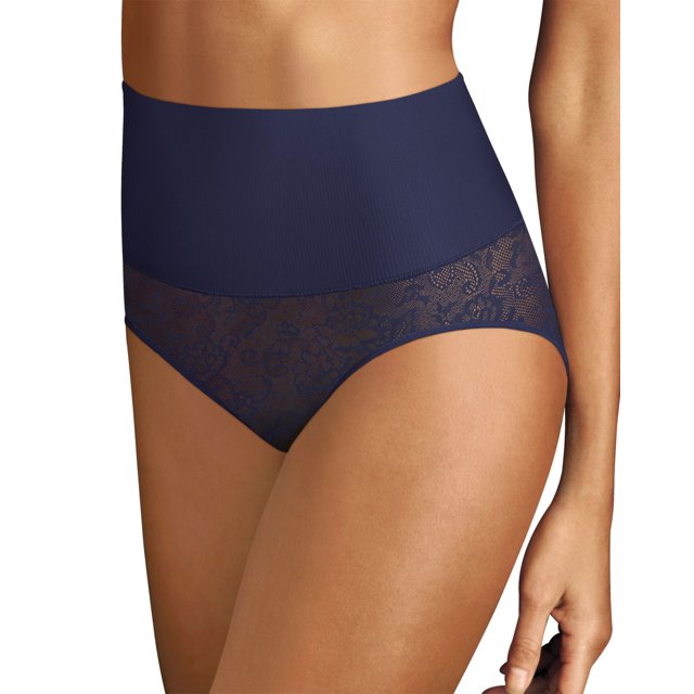 Maidenform Womens Tame Your Tummy Brief, L, Navy Lace