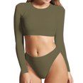 thumbnail image 1 of Babysbule Women's Two Piece Swimsuit Solid Color Round Neck Long Sleeved Top Swimsuit Set Split Swimwear Set, 1 of 3