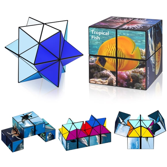 Bruce&Shark Ocean-Themed Transformable Star Cube, 2-in-1 Fidget & Brain Teaser Toy for Kids & Adults