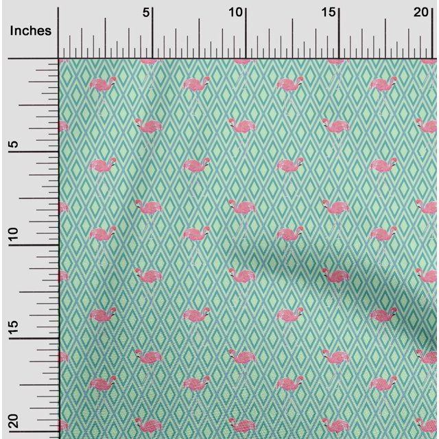 oneOone Cotton Poplin Fabric Geometric & Flamingo Bird Print Fabric BTY 56 Inch Wide