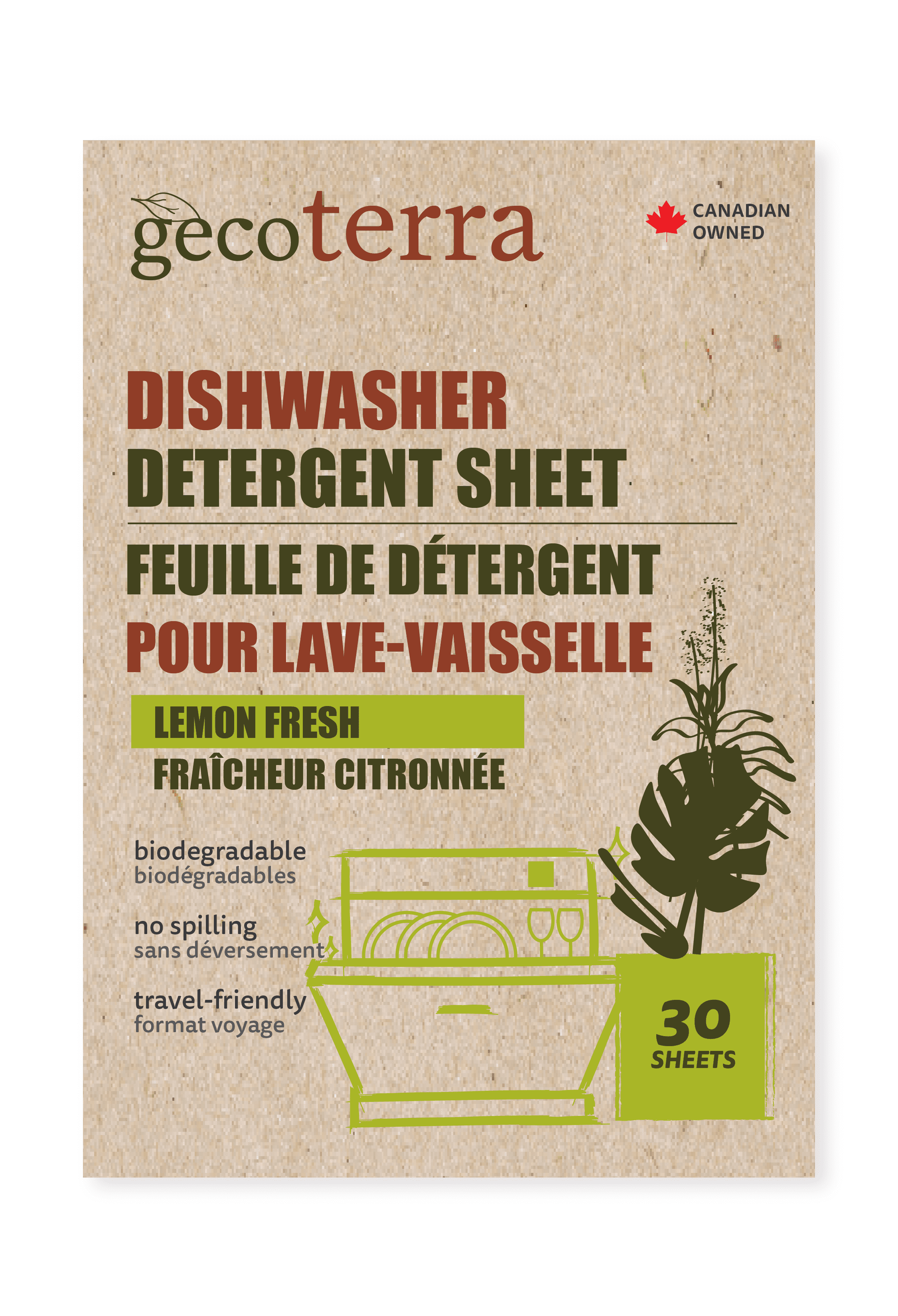 Gecoterra Biodegradable Dishwasher Detergent Sheets – 120 Eco-Friendly Lemon-Scented Sheets – Sustainable Alternative to Liquid Pods & Tablets