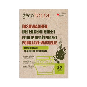 Gecoterra Biodegradable Feuilles de détergent pour lave-vaisselle – 120 Feuilles parfumées au citron, éco-friendly – Alternative durable aux pastilles liquides & Comprimés