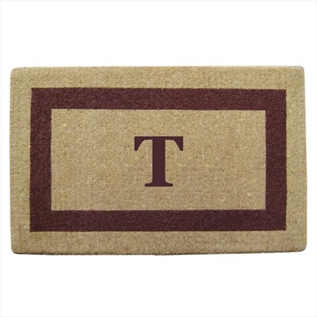 Nedia Home 02023T Single Picture - Brown Frame 22 x 36 In. Heavy Duty Coir Doormat - Monogrammed T