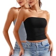 thumbnail image 1 of ZACPNCV 2PC Women's Shapewear Tube Tops Strapless Ruched Built-in Shelf Bra Casual Light Blue S, 1 of 8