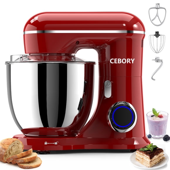 CEBORY Robot Pâtissier 3 en 1, 6,5 Pintes (6,2 L) à Tête Inclinable et 10 Vitesses, avec Crochet Pétrisseur, Batteur, Fouet et Bol, Idéal pour la Plupart des Cuisiniers Amateurs.