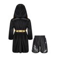 thumbnail image 2 of RUNQHUI Kids Boys Boxing Outfits Metallic Satin Hooded Robe Cloak and Shorts Set Boxer Party Fancy Dress B6 14, 2 of 5