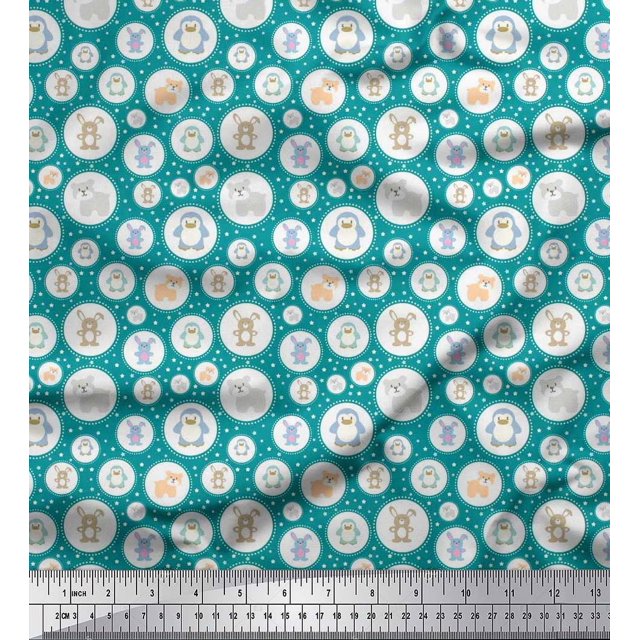 Soimoi Polyester Crepe Fabric Star & Cute Animals Kids Decor Fabric Printed Yard 42 Inch Wide